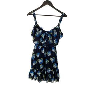 Abercrombie & Fitch Blue Floral Ruffle Spagetti Strap Mini‎ Dress